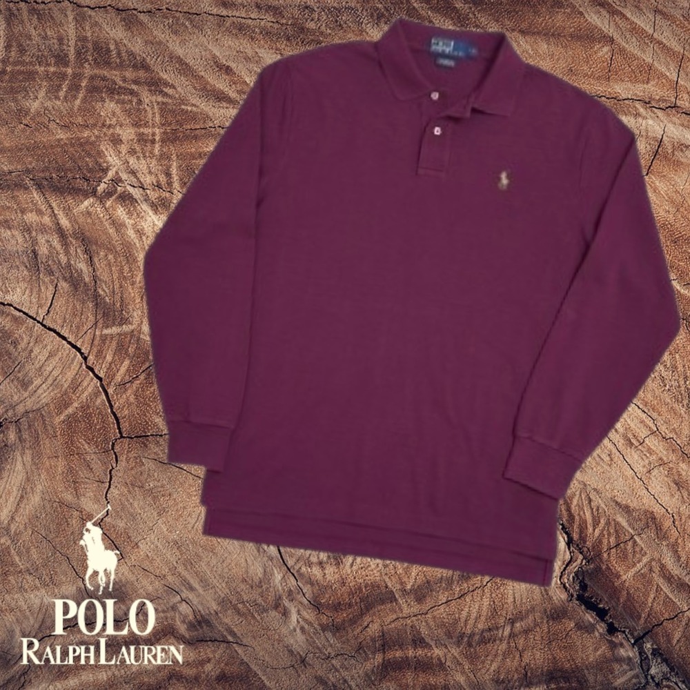 VTG 90s Polo Ralph Lauren LS Polo Shirt Cotton Purple w/ Lime Green Logo L FLAWS
